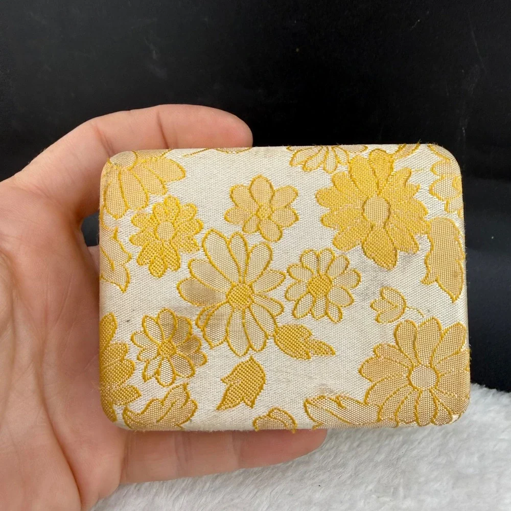 Vintage Radiant Jewelry Display Box Yellow Floral Brocade Luxury USA